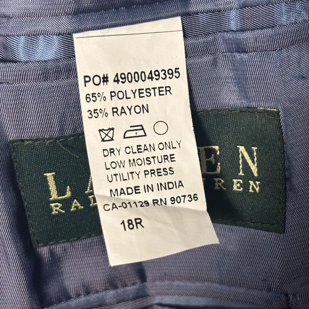 Lauren Ralph Lauren‎ Boys Size 18R Blue 2-Button Blazer Suit Jacket Formal Wear